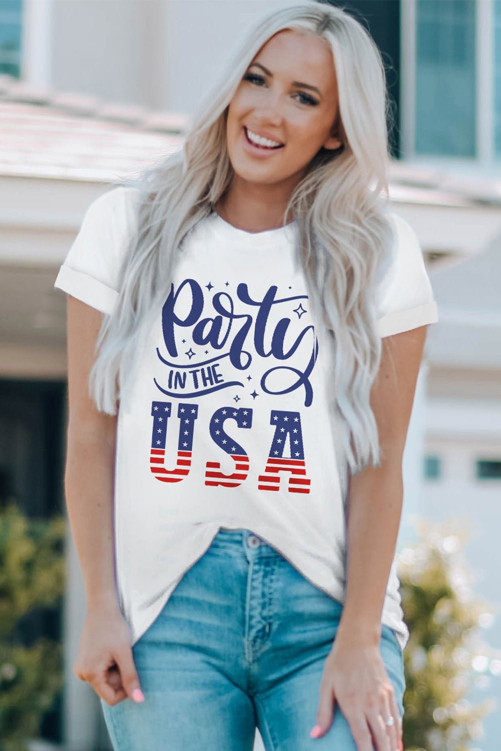 PARTY IN THE USA Round Neck Cuffed Tee - OMG! Rose