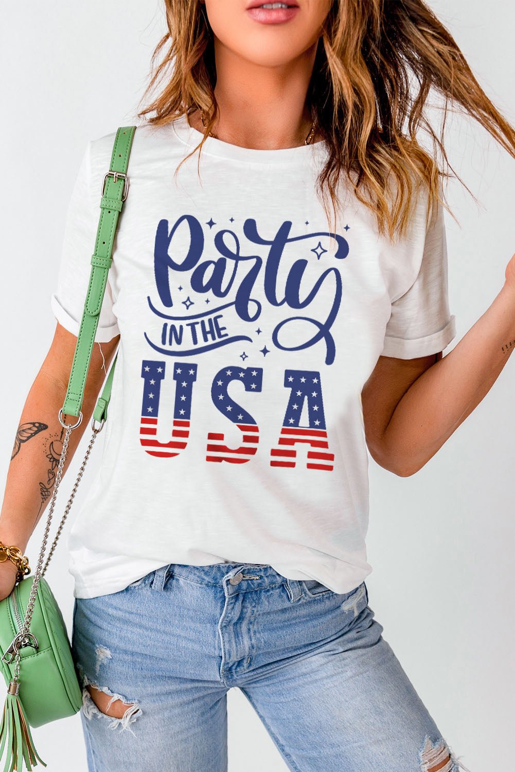 PARTY IN THE USA Round Neck Cuffed Tee - OMG! Rose