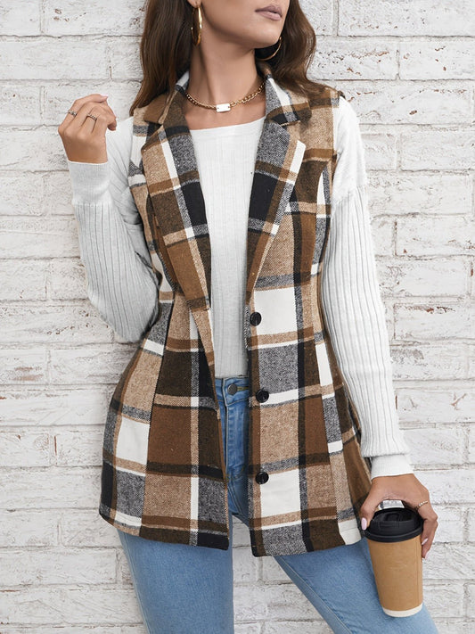 Plaid Button Down Vest Coat - OMG! Rose