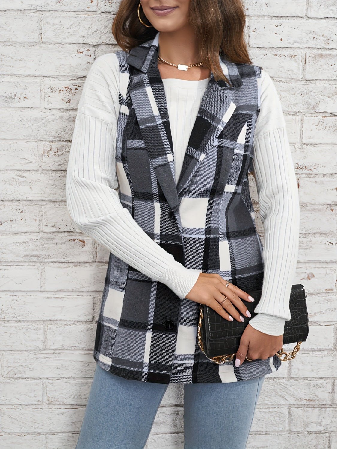 Plaid Button Down Vest Coat - OMG! Rose