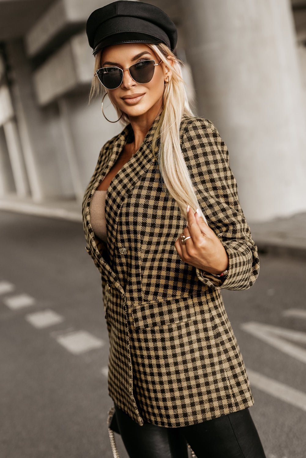 Plaid Long Sleeve Blazer - OMG! Rose