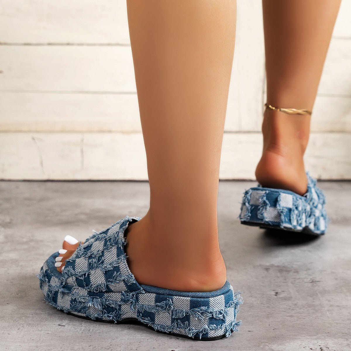 Plaid PU Leather Platform Sandals - OMG! Rose