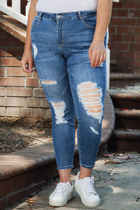 Plus Size Distressed Skinny Jeans - OMG! Rose