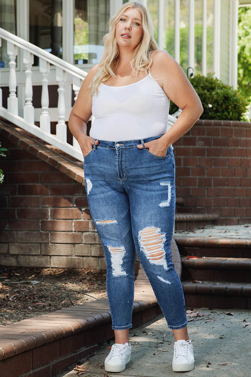 Plus Size Distressed Skinny Jeans - OMG! Rose