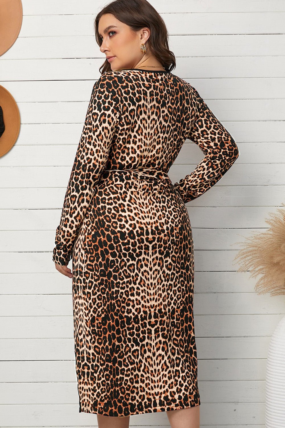 Plus Size Leopard Belted Surplice Wrap Dress - OMG! Rose