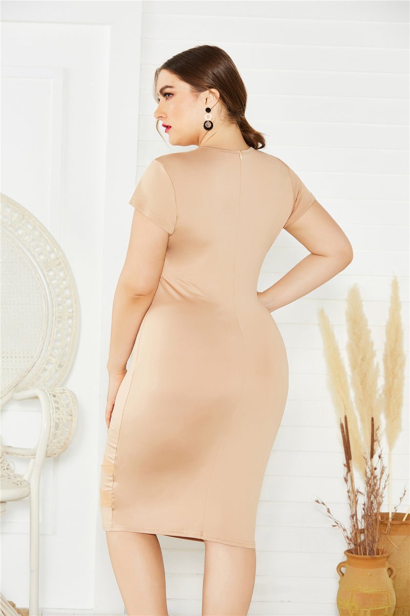 Plus Size Mesh Detail Midi Dress - OMG! Rose