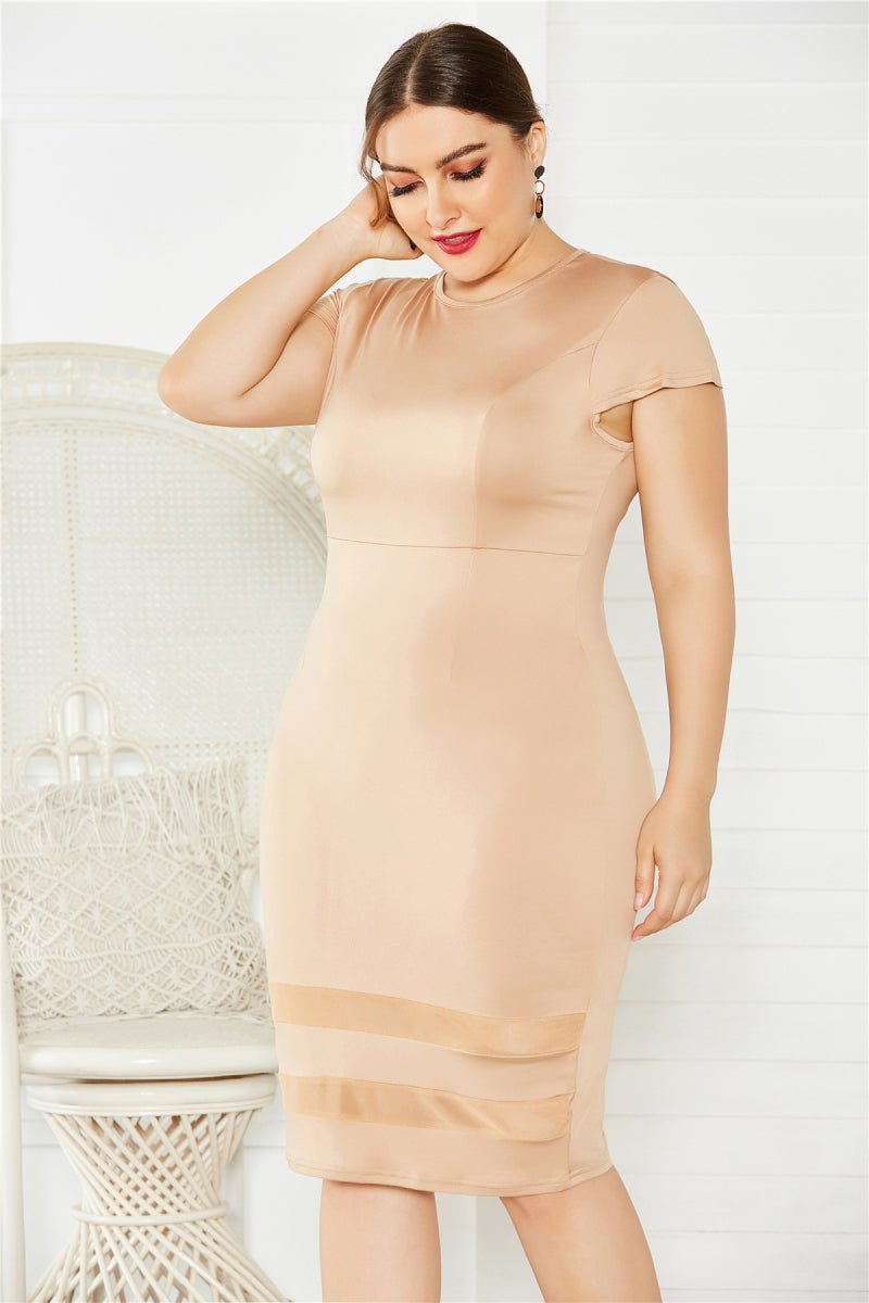 Plus Size Mesh Detail Midi Dress - OMG! Rose
