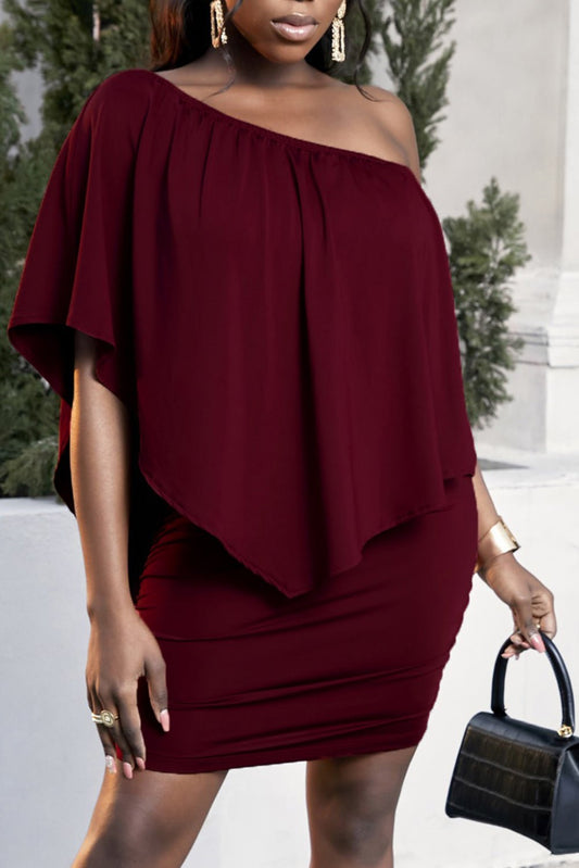 Plus Size One-Shoulder Half Sleeve Mini Dress - OMG! Rose