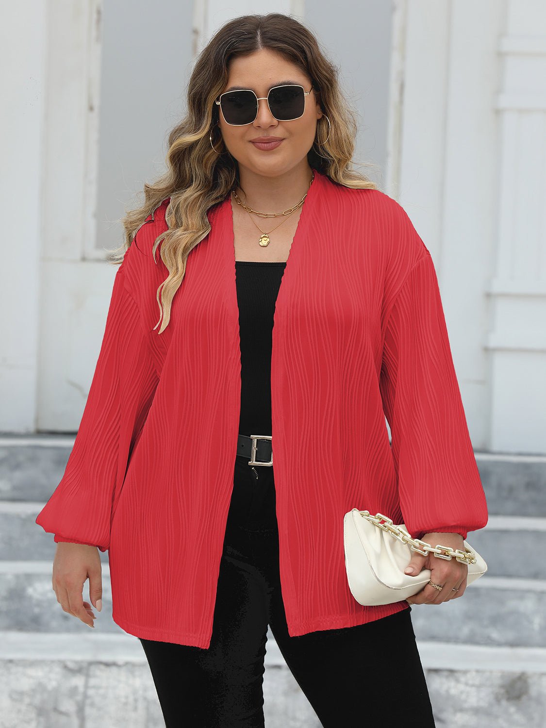 Plus Size Open Front Long Sleeve Cardigan - OMG! Rose