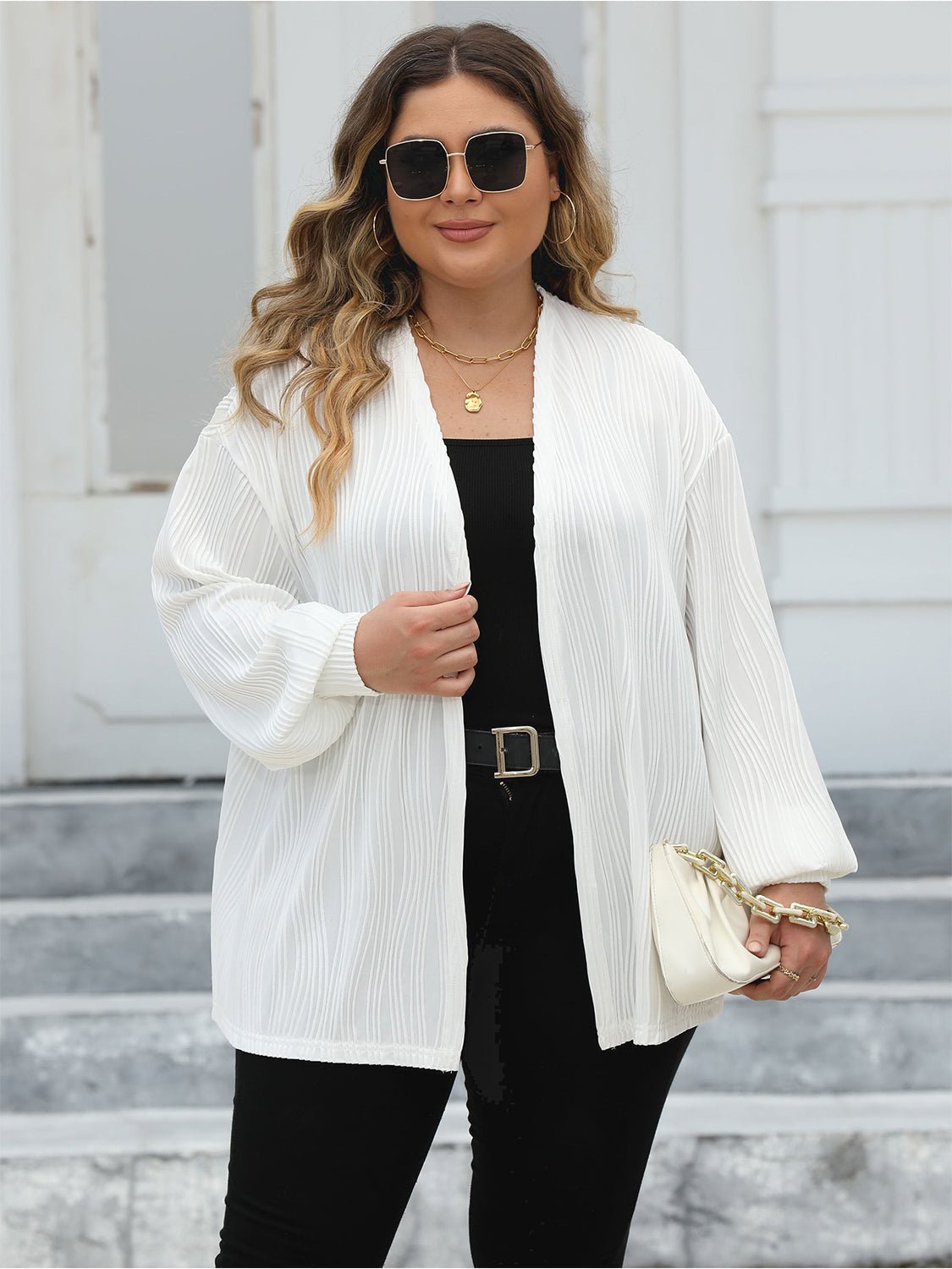 Plus Size Open Front Long Sleeve Cardigan - OMG! Rose