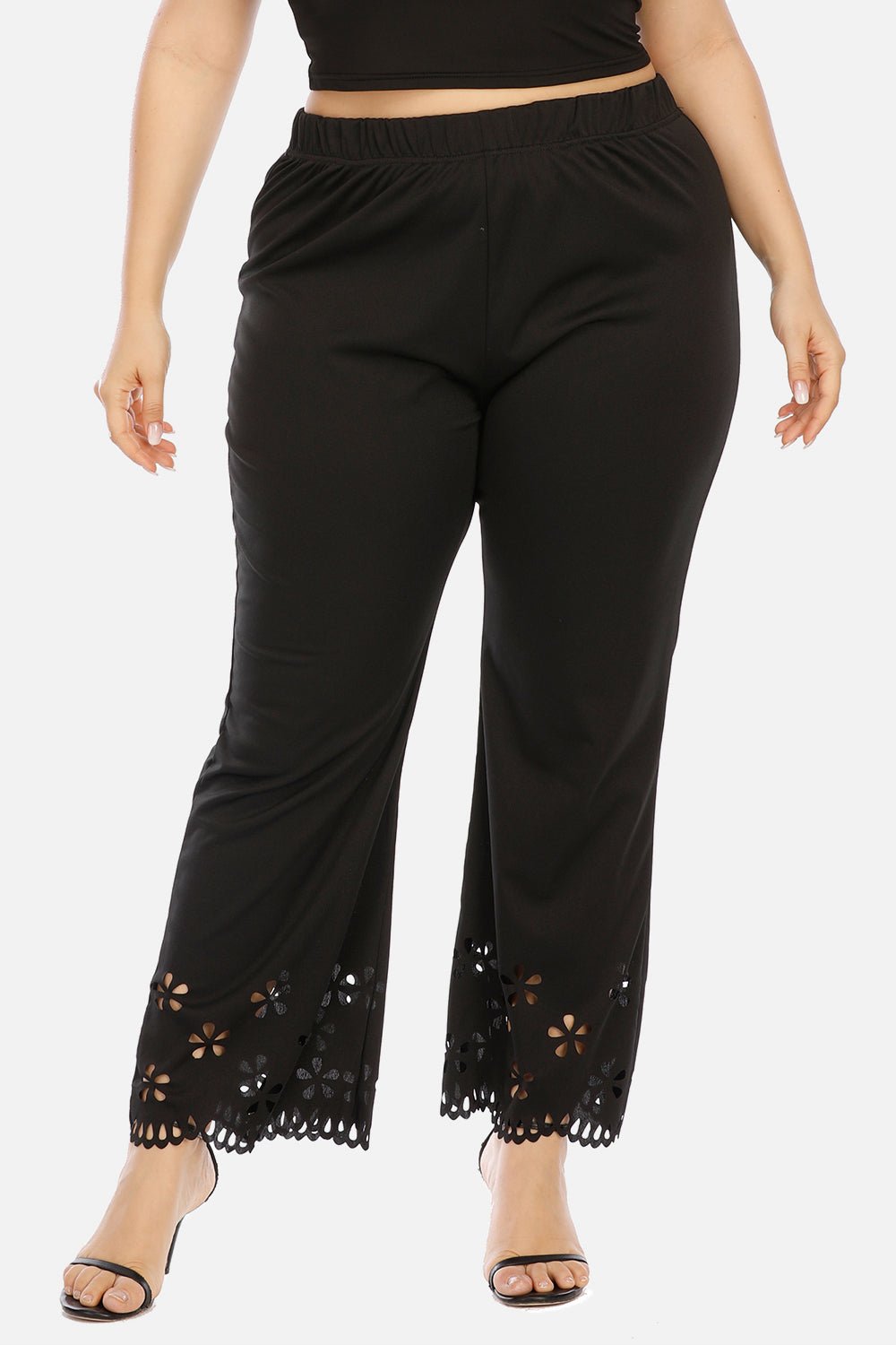 Plus Size Openwork Detail Pants - OMG! Rose