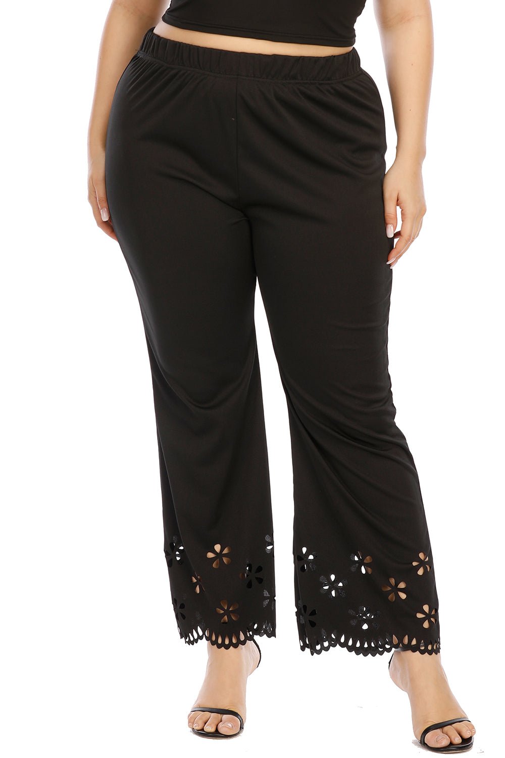 Plus Size Openwork Detail Pants - OMG! Rose