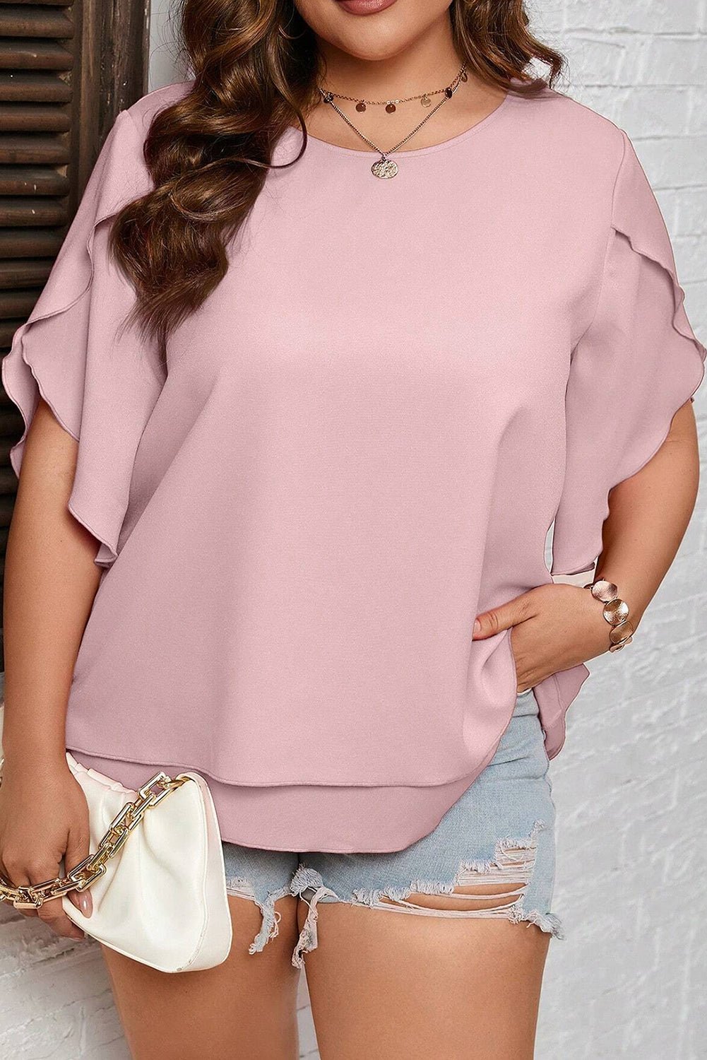 Plus Size Round Neck Half Sleeve Blouse - OMG! Rose