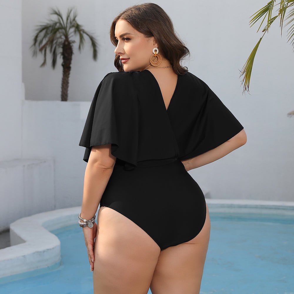 Plus Size Ruched Surplice Neck One-Piece Swimsuit - OMG! Rose