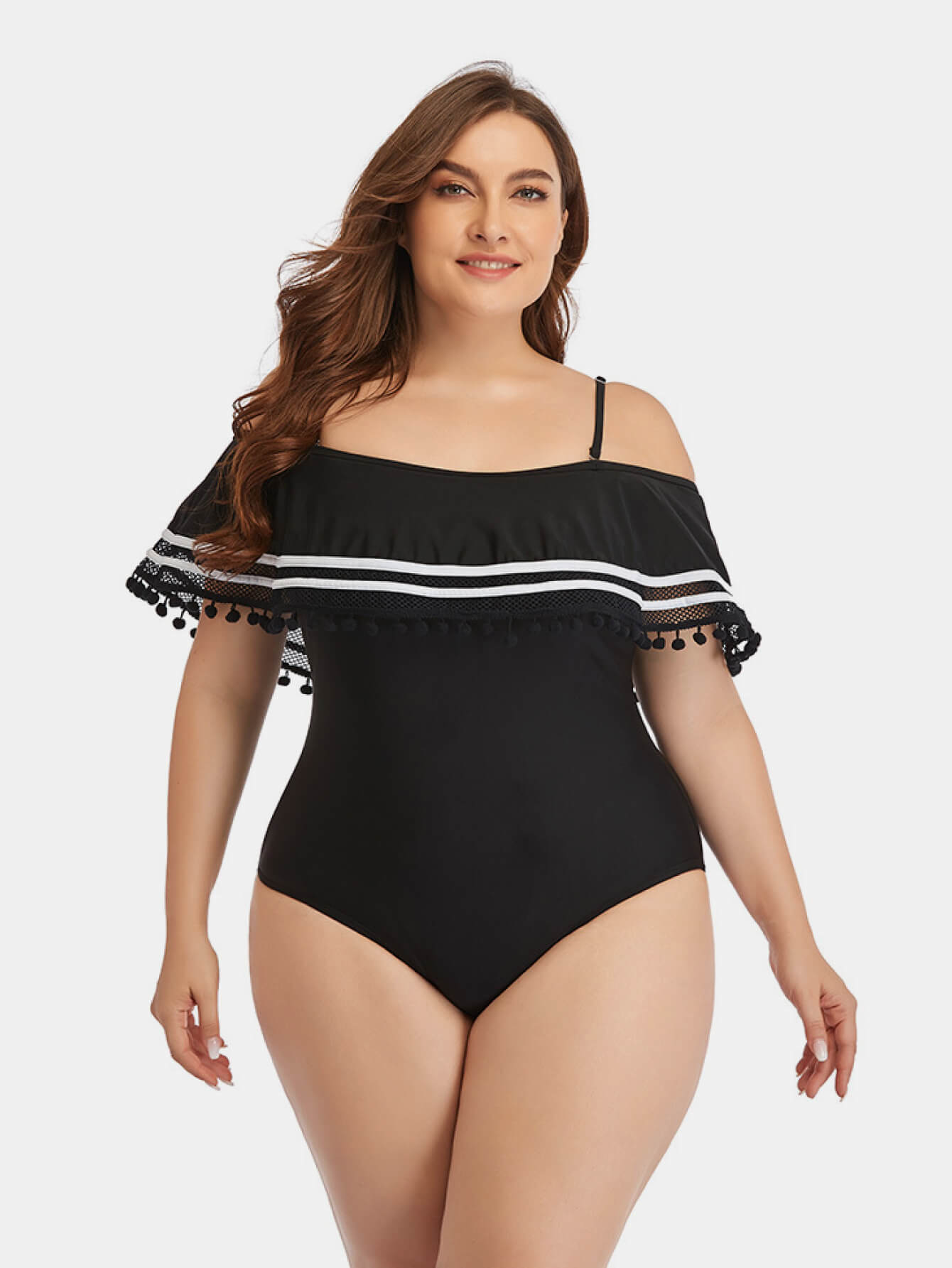 Plus Size Striped Cold-Shoulder One-Piece Swimsuit - OMG! Rose