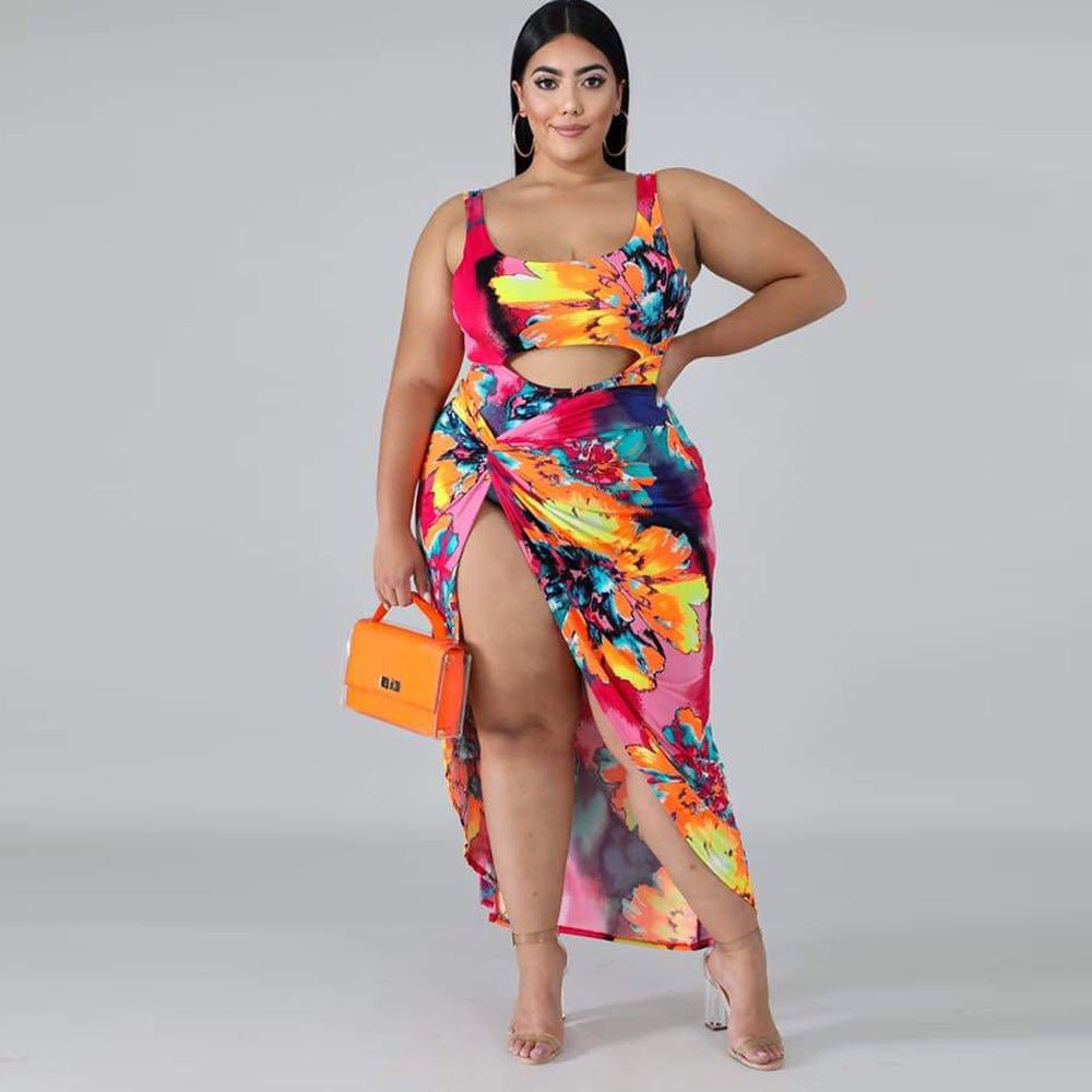 Plus Size Tropical One - Piece Swimsuit with Wrap - OMG! Rose