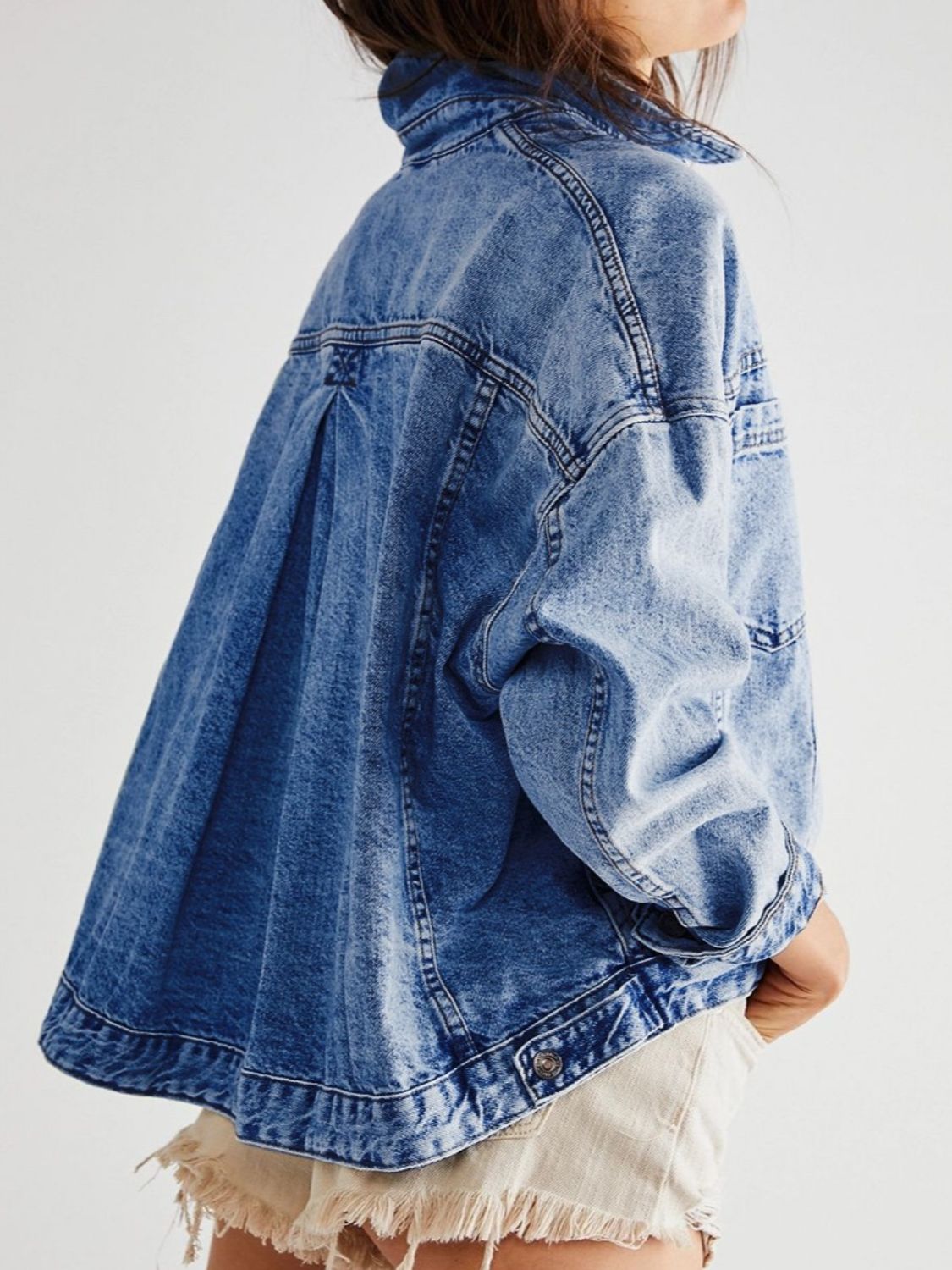 Pocketed Button Up Denim Jacket - OMG! Rose