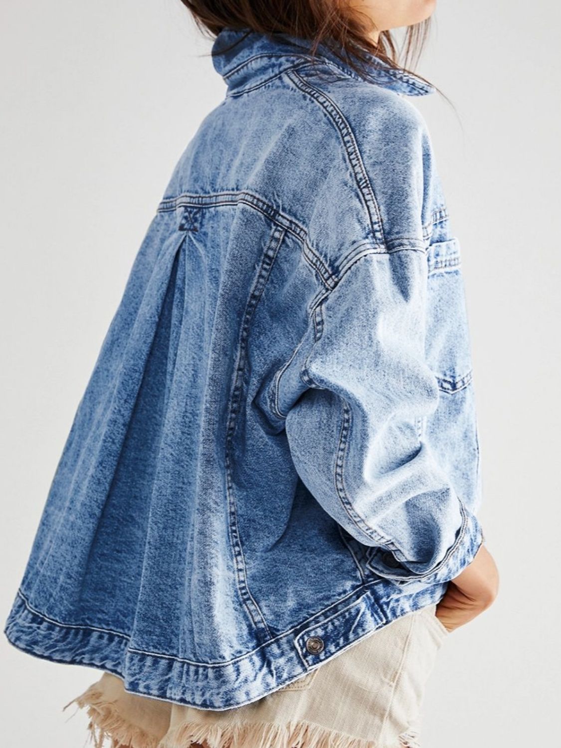 Pocketed Button Up Denim Jacket - OMG! Rose