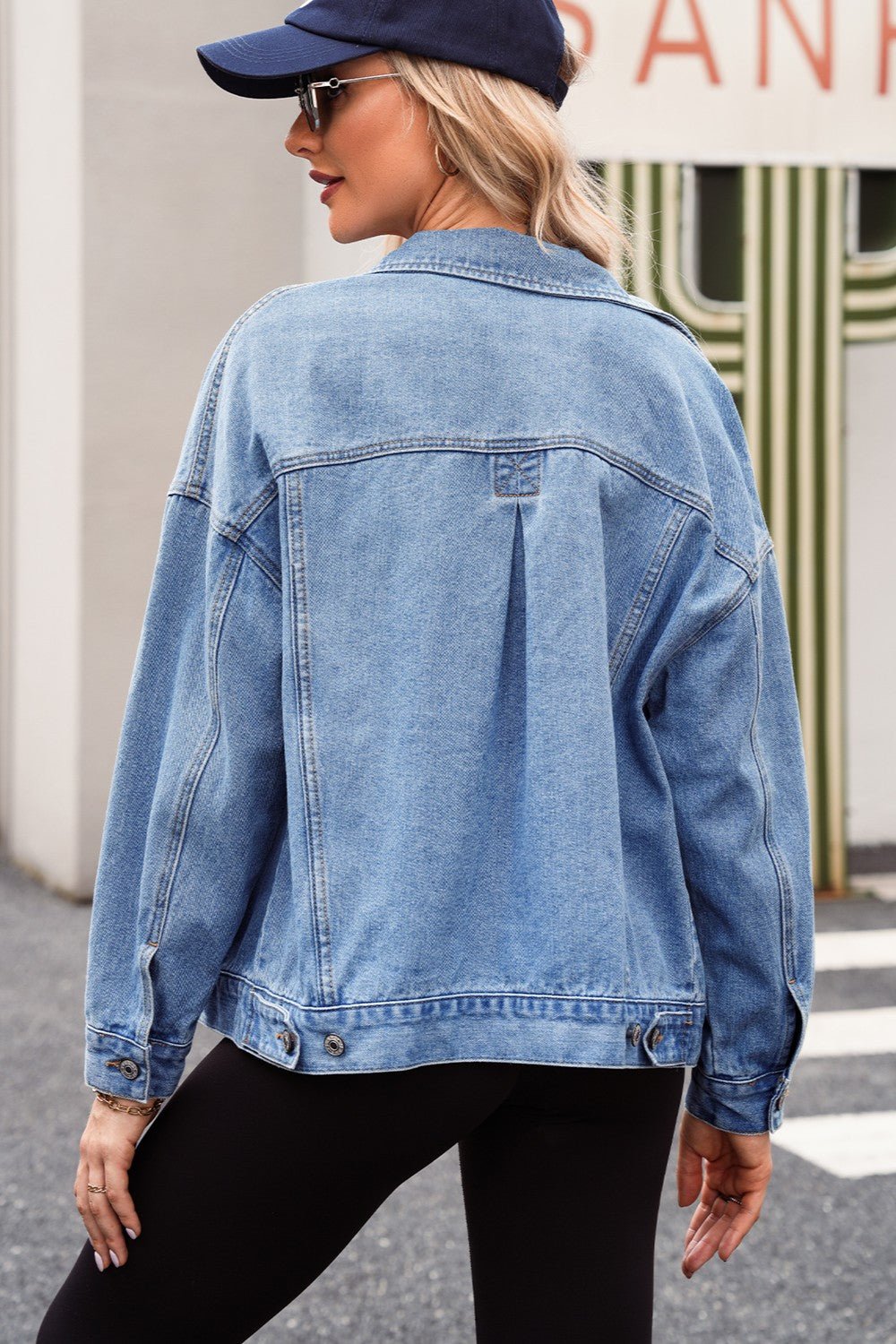 Pocketed Button Up Denim Jacket - OMG! Rose