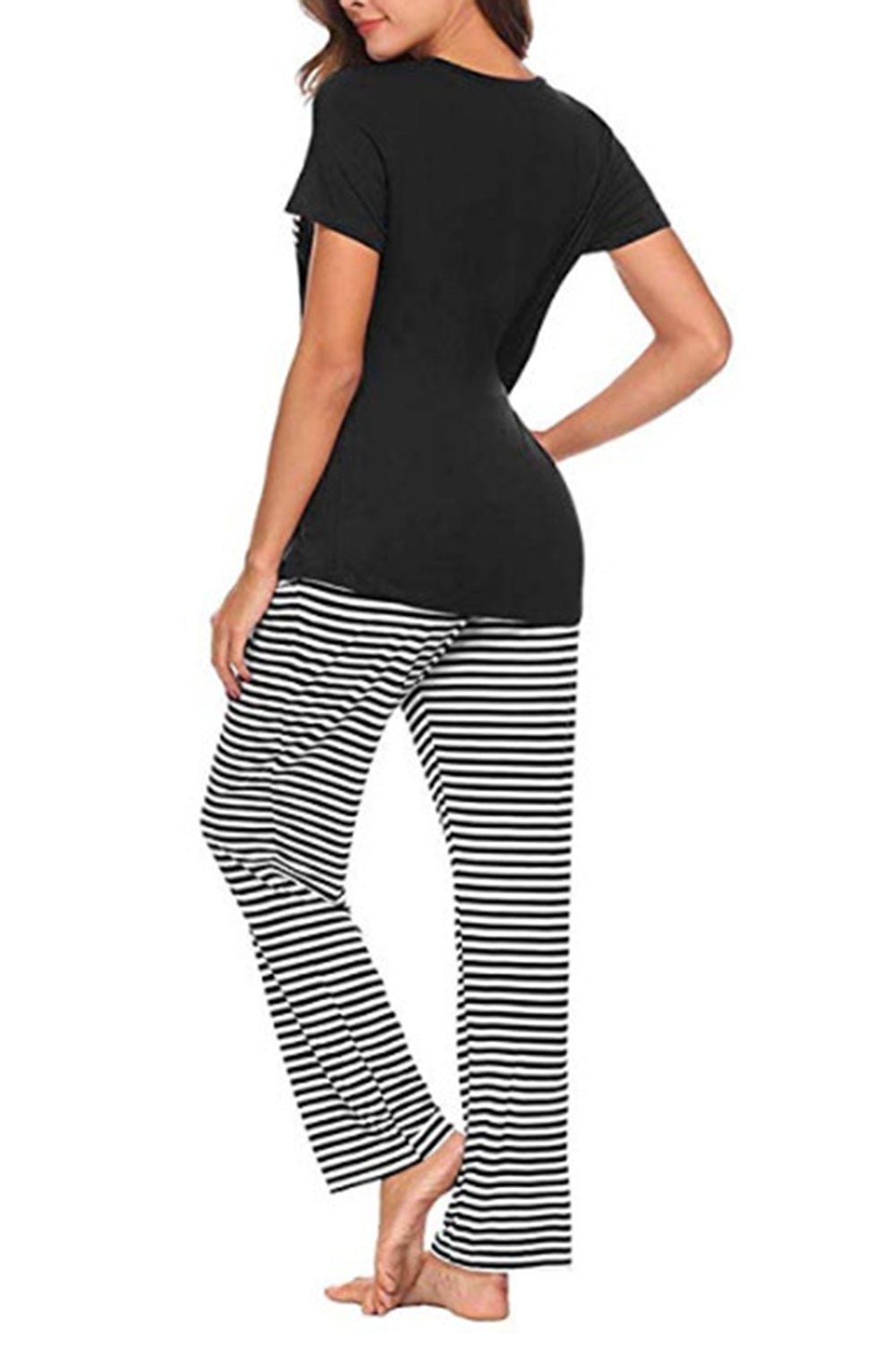 Pocketed Short Sleeve Top and Striped Pants Lounge Set - OMG! Rose