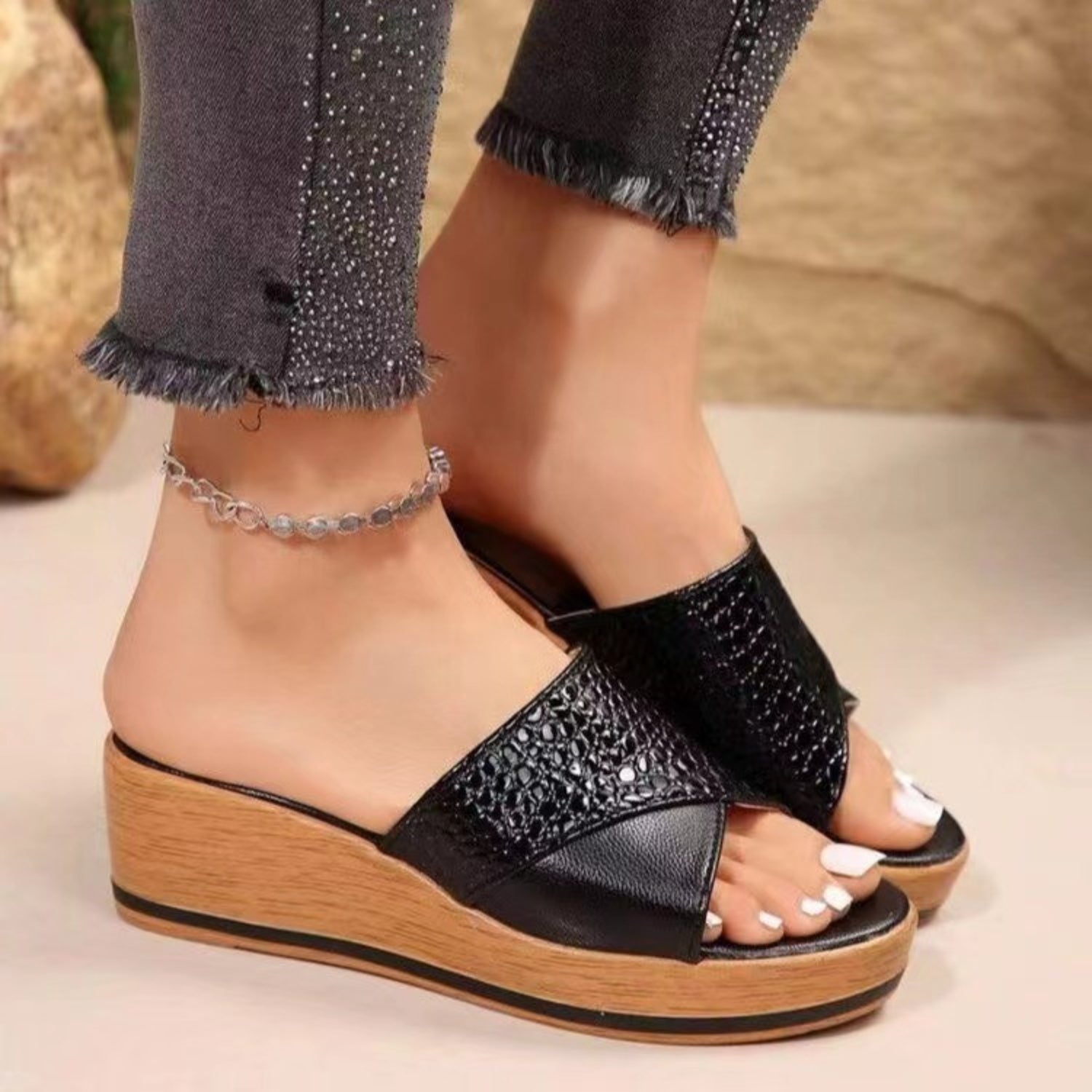 PU Leather Open Toe Sandals - OMG! Rose