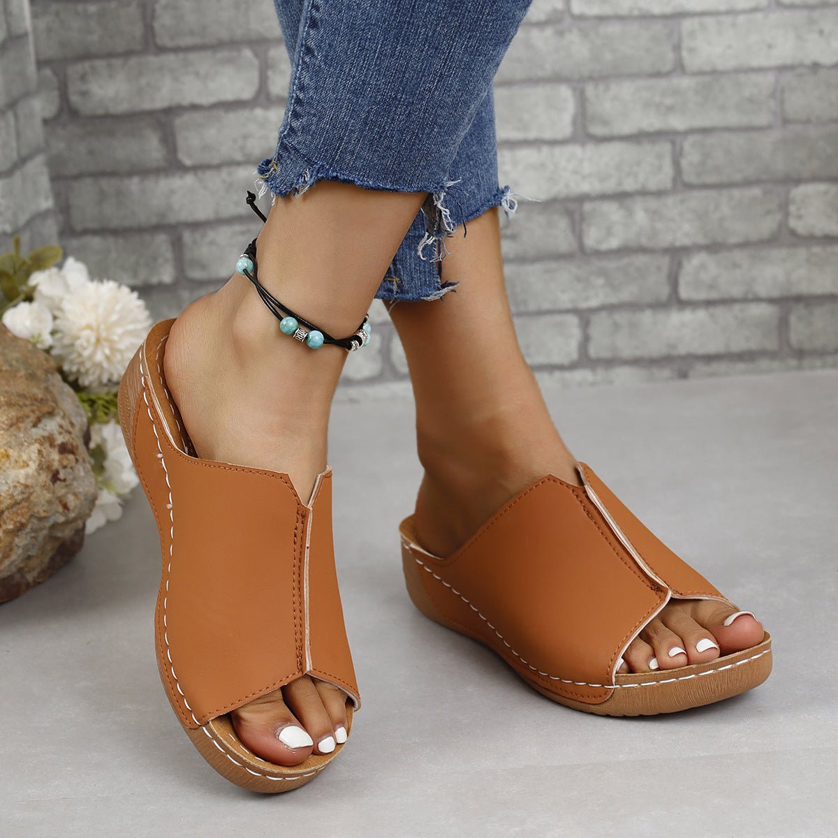 PU Leather Open Toe Sandals - OMG! Rose