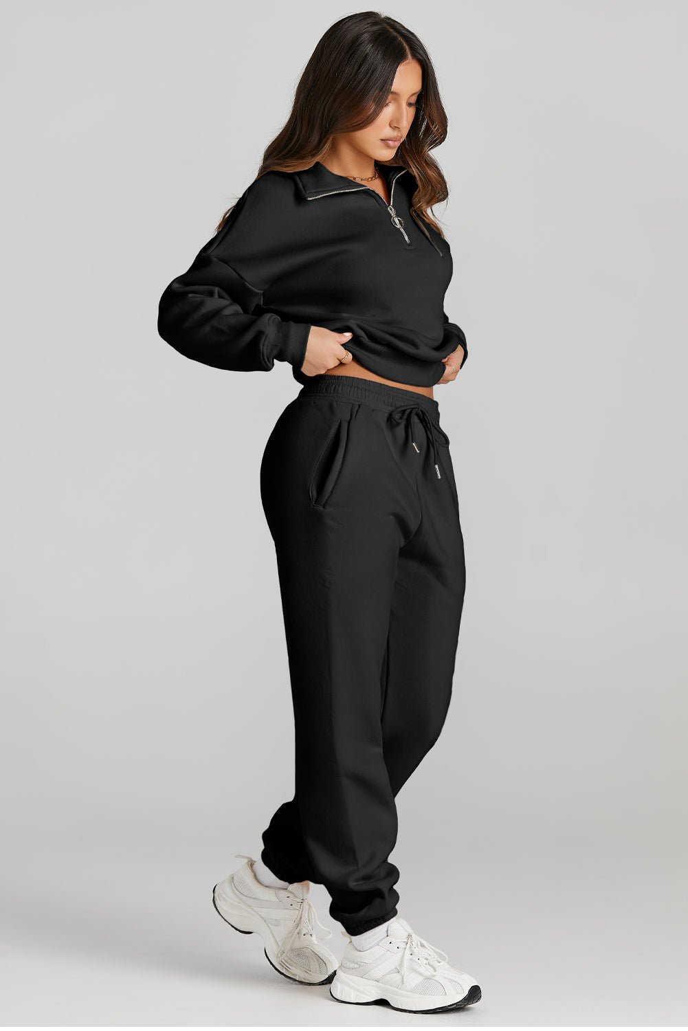 Quarter Zip Top and Drawstring Pants Active Set - OMG! Rose