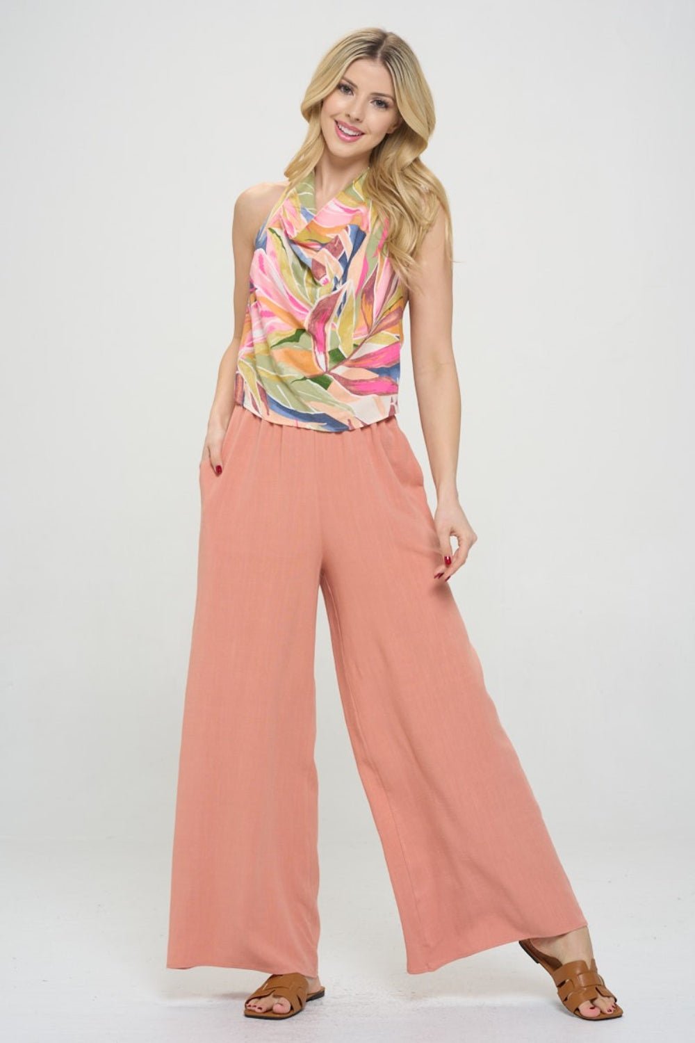 RENEE C Linen Wide Leg Pants with Pockets - OMG! Rose