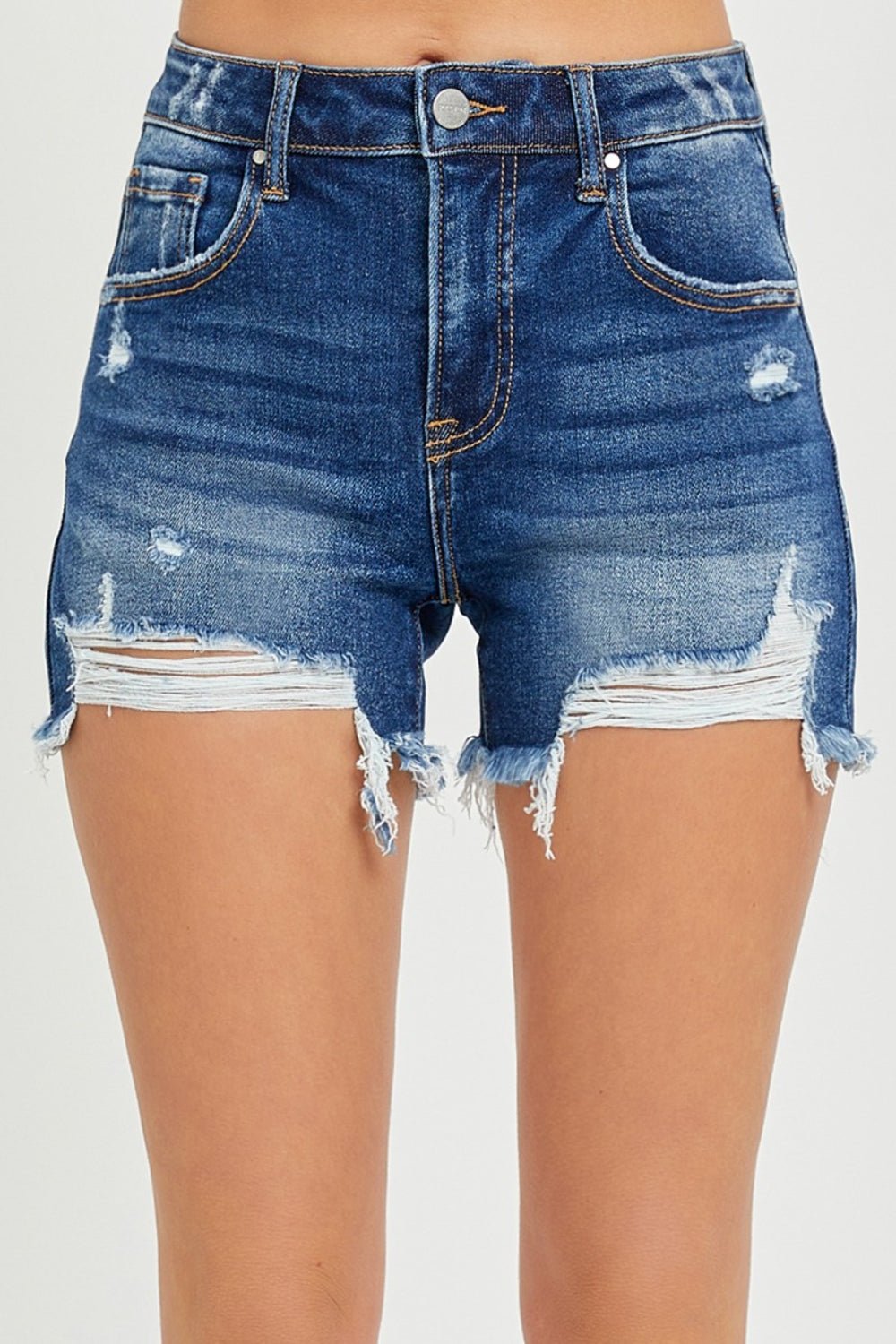 RISEN Full Size High Rise Distressed Denim Shorts - OMG! Rose