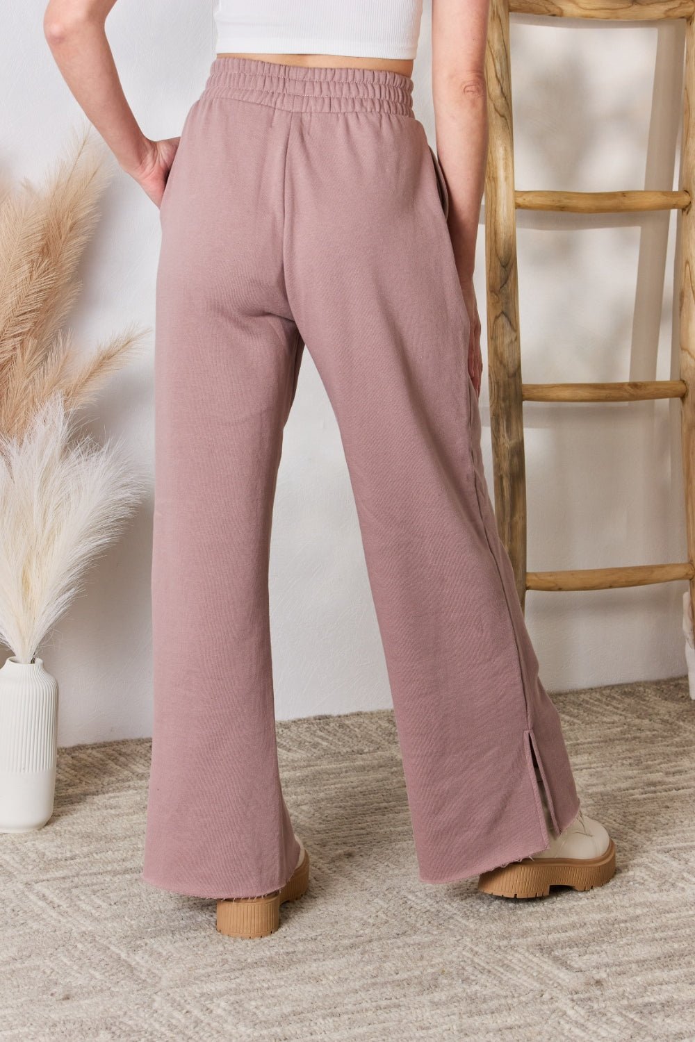 RISEN High Waist Slit Wide Leg pants - OMG! Rose