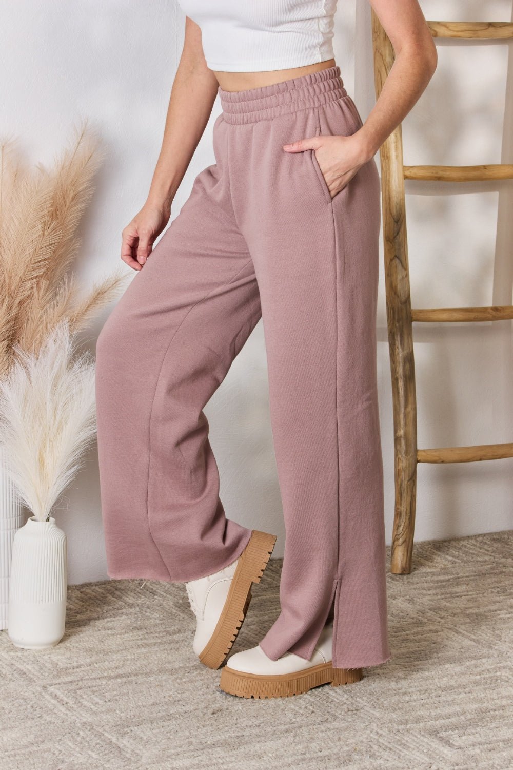 RISEN High Waist Slit Wide Leg pants - OMG! Rose