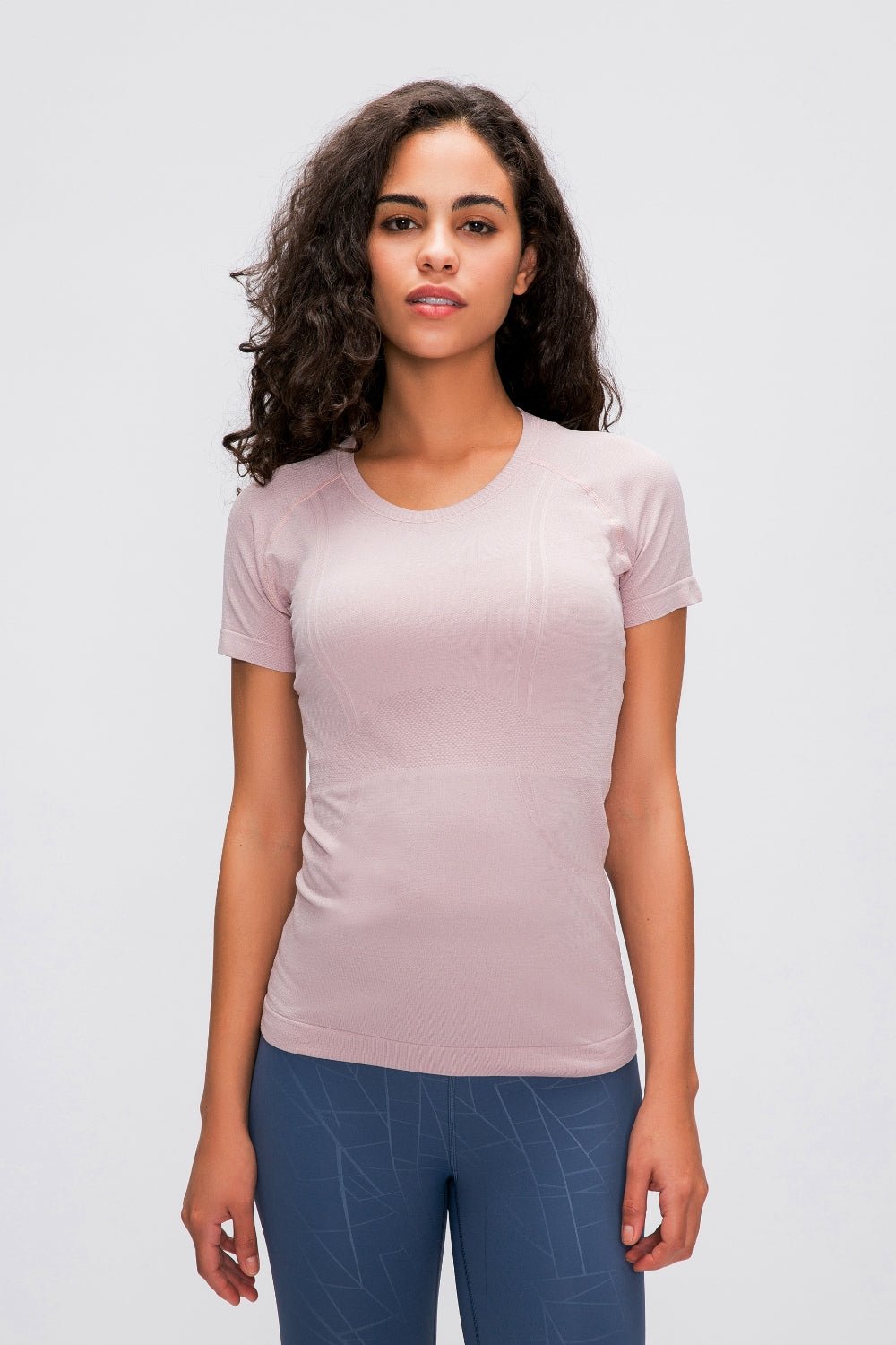 Round Neck Short Sleeve Active T-Shirt - OMG! Rose