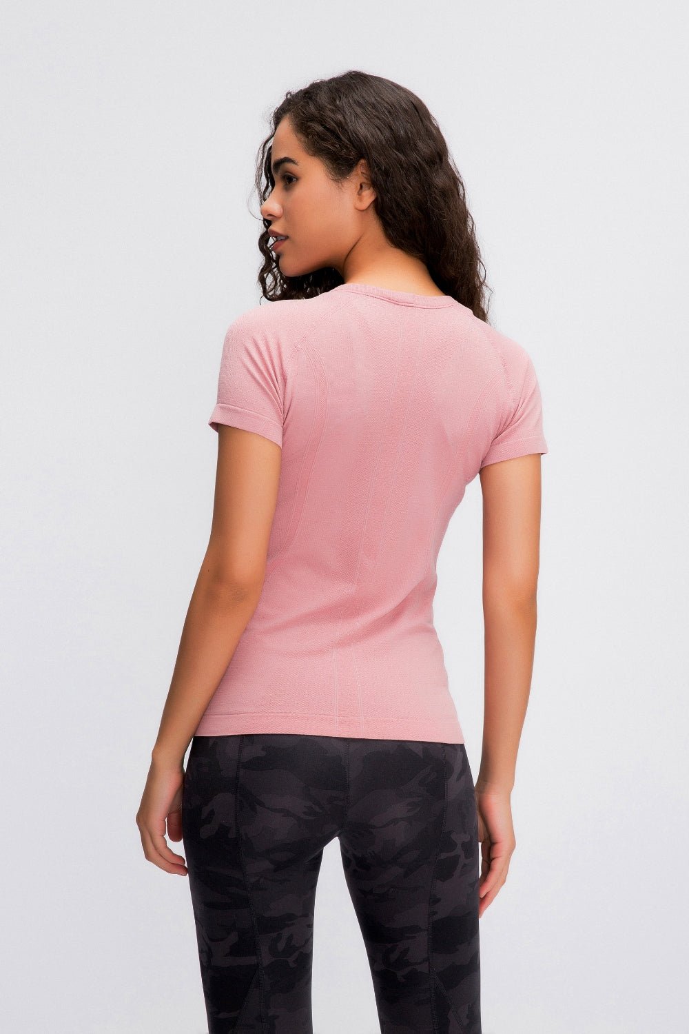 Round Neck Short Sleeve Active T-Shirt - OMG! Rose