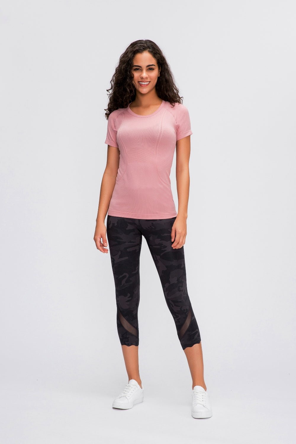 Round Neck Short Sleeve Active T-Shirt - OMG! Rose