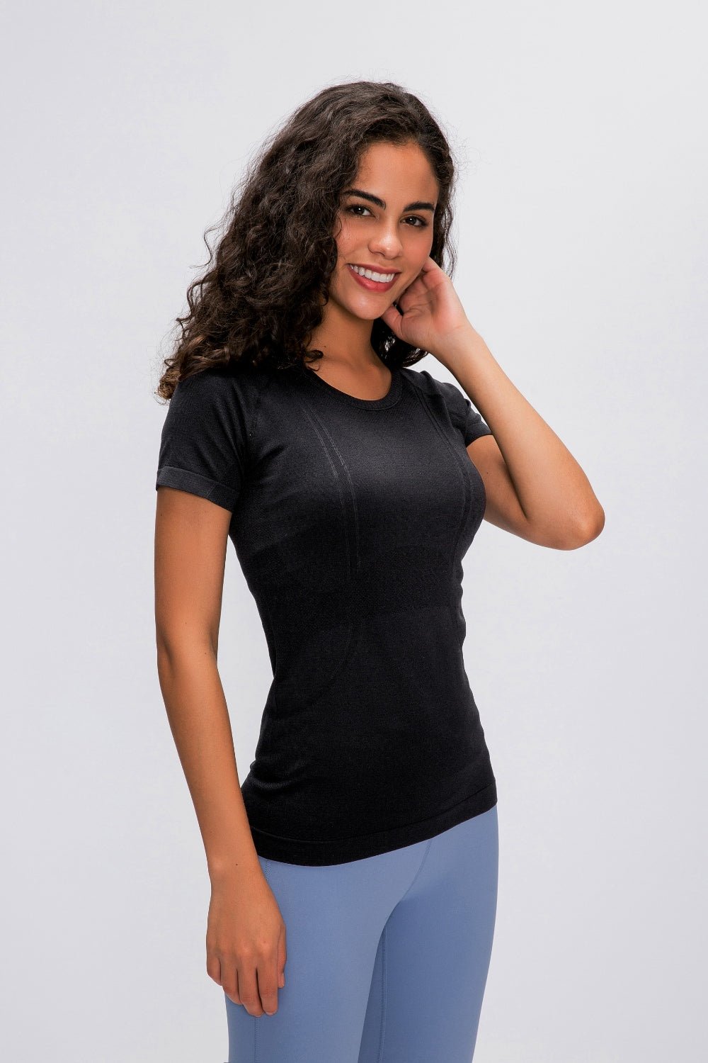 Round Neck Short Sleeve Active T-Shirt - OMG! Rose