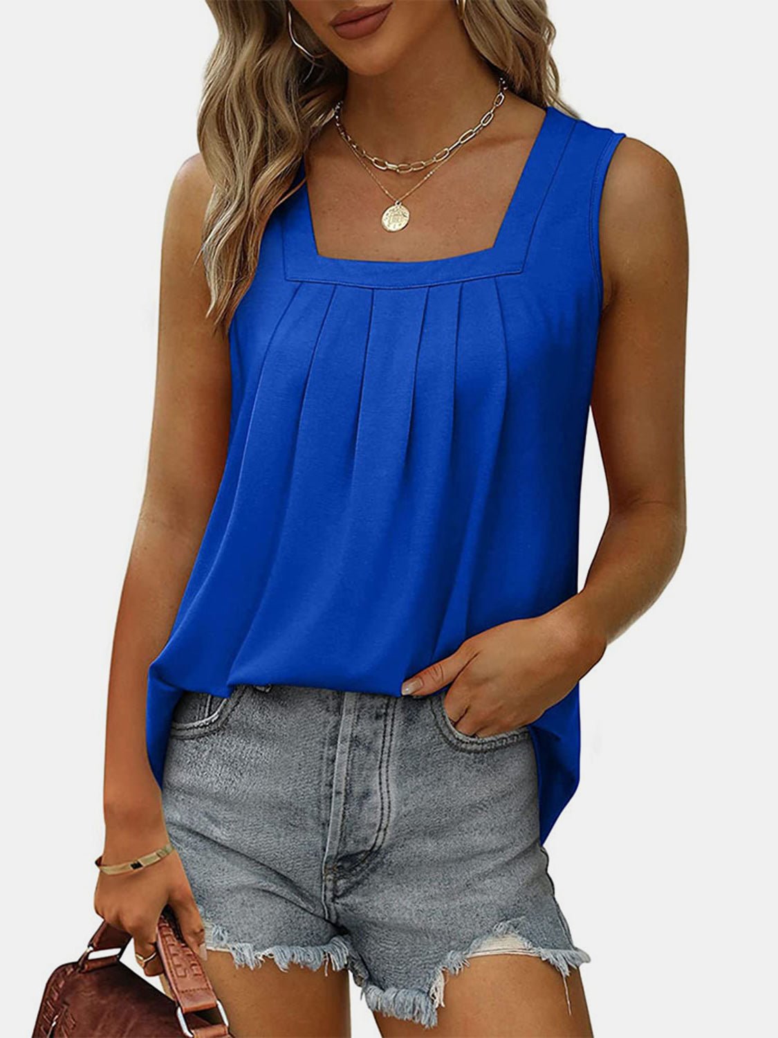 Ruched Square Neck Tank - OMG! Rose