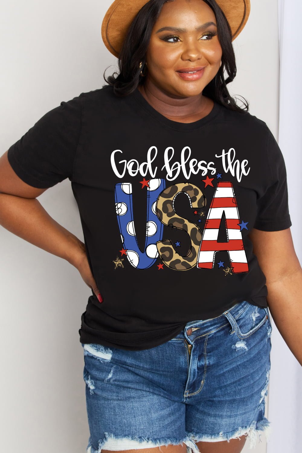 Simply Love Full Size GOD BLESS THE USA Graphic Cotton Tee - OMG! Rose