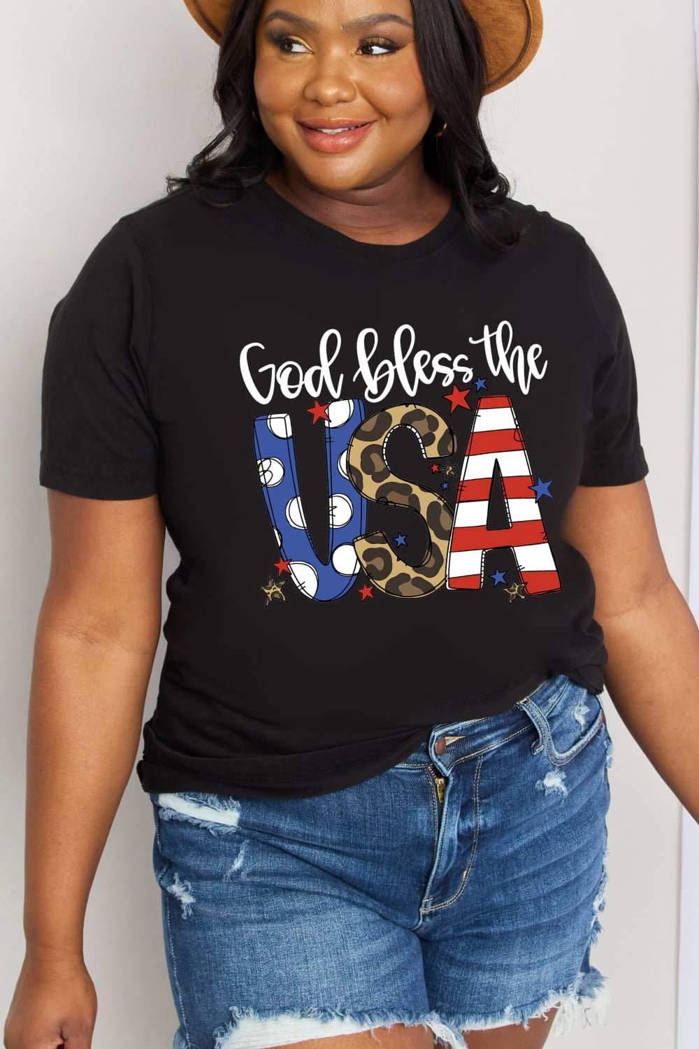 Simply Love Full Size GOD BLESS THE USA Graphic Cotton Tee - OMG! Rose