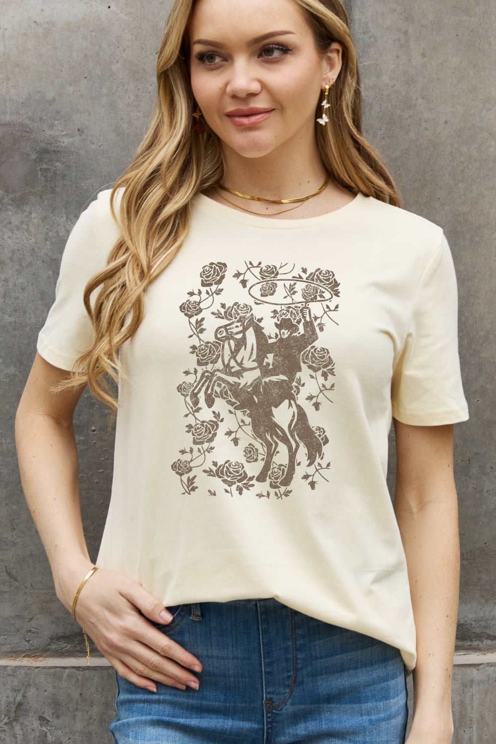 Simply Love Simply Love Full Size Cowboy Graphic Cotton Tee - OMG! Rose
