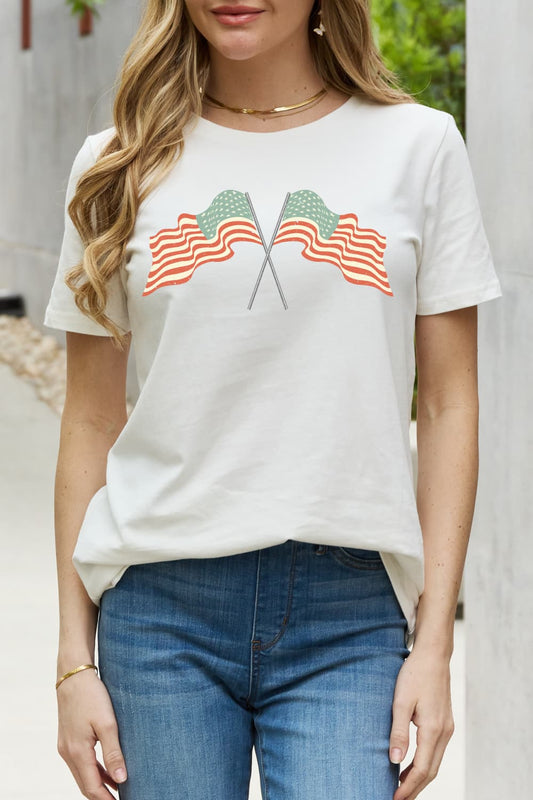Simply Love US Flag Graphic Cotton Tee - OMG! Rose