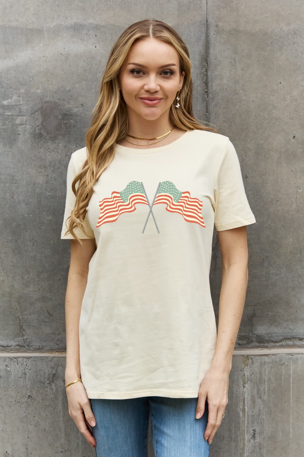 Simply Love US Flag Graphic Cotton Tee - OMG! Rose