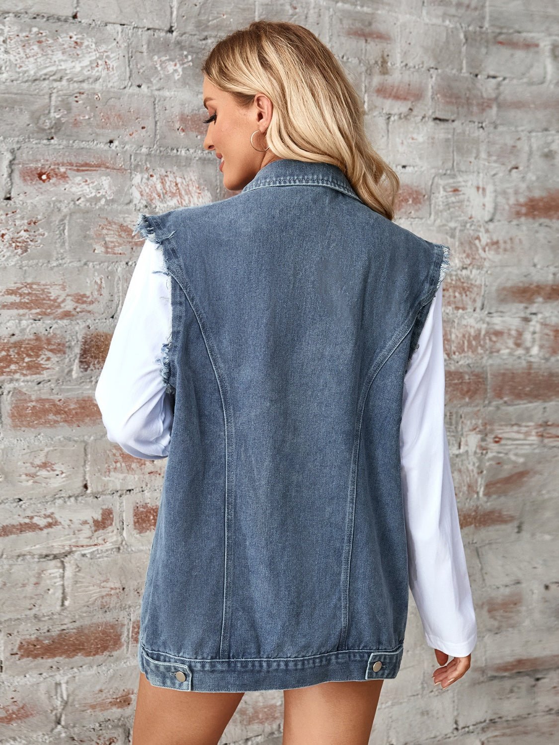 Sleeveless Button Up Denim Jacket - OMG! Rose