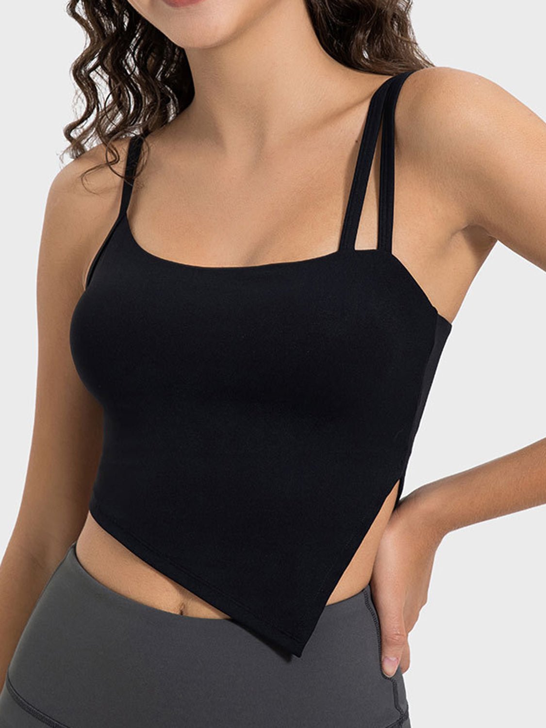 Slit Asymmetrical Neck Active Cami - OMG! Rose