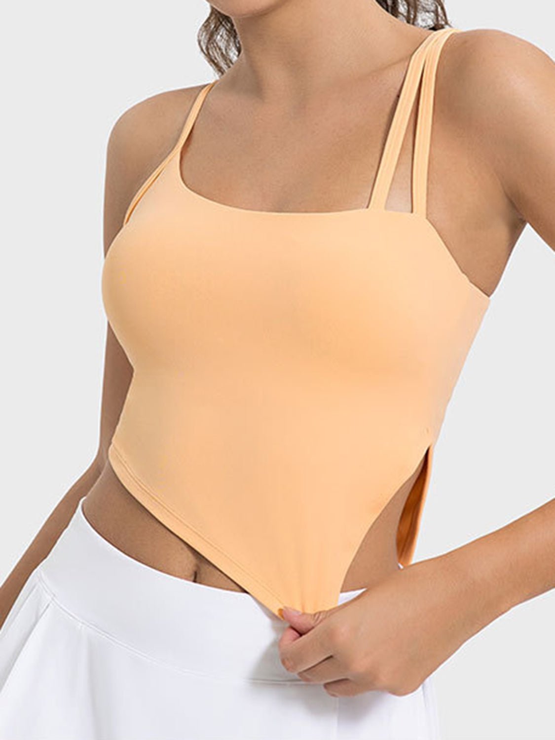 Slit Asymmetrical Neck Active Cami - OMG! Rose