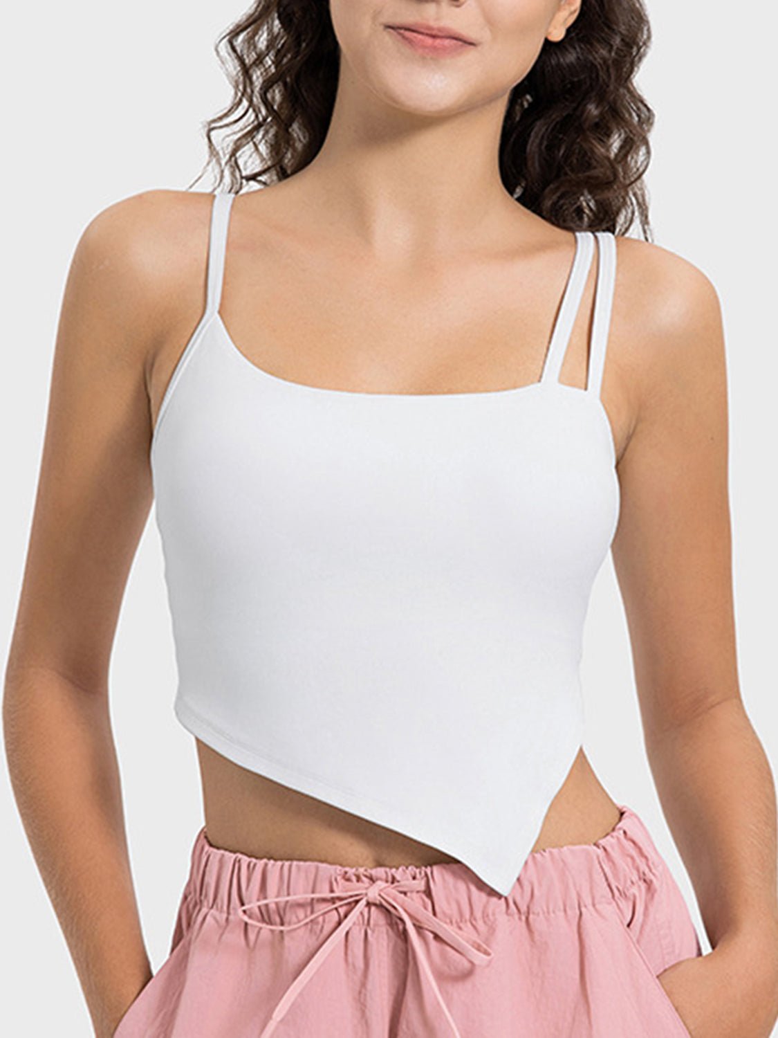 Slit Asymmetrical Neck Active Cami - OMG! Rose