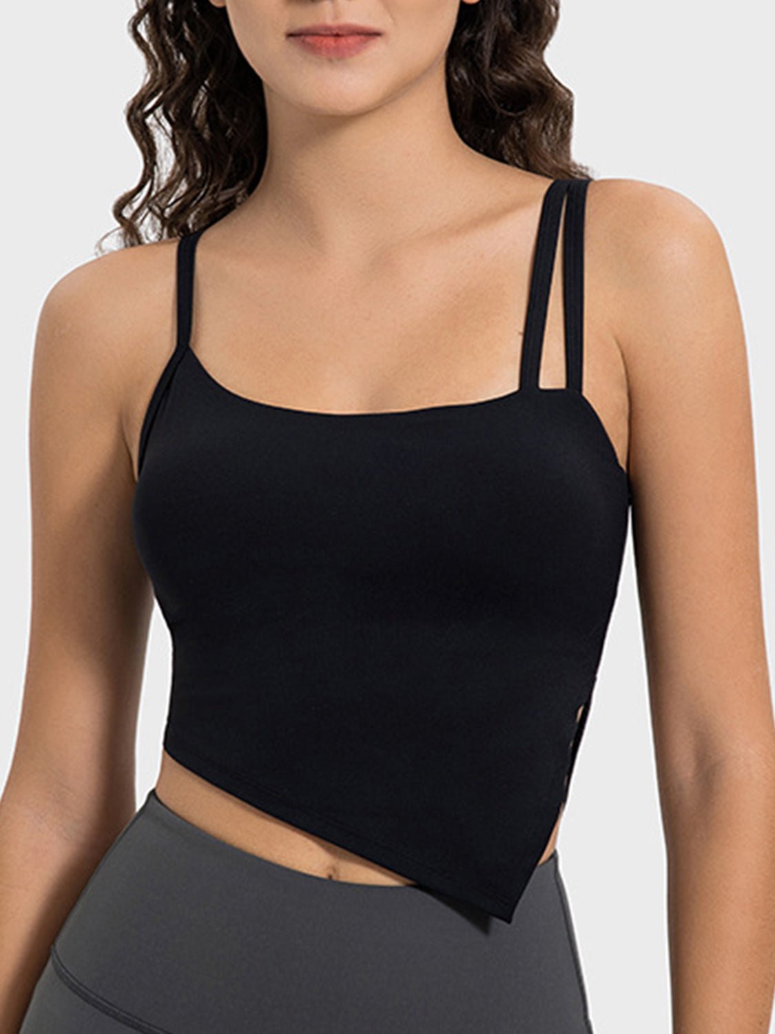 Slit Asymmetrical Neck Active Cami - OMG! Rose