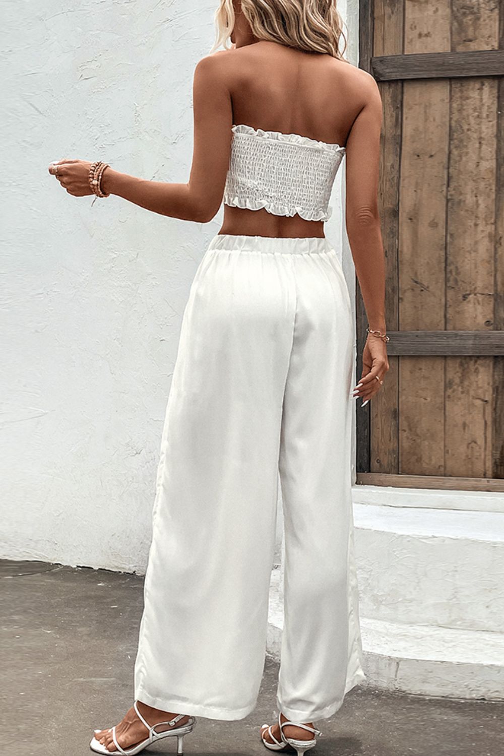 Smocked Tube Top and Wide Leg Pants Set - OMG! Rose