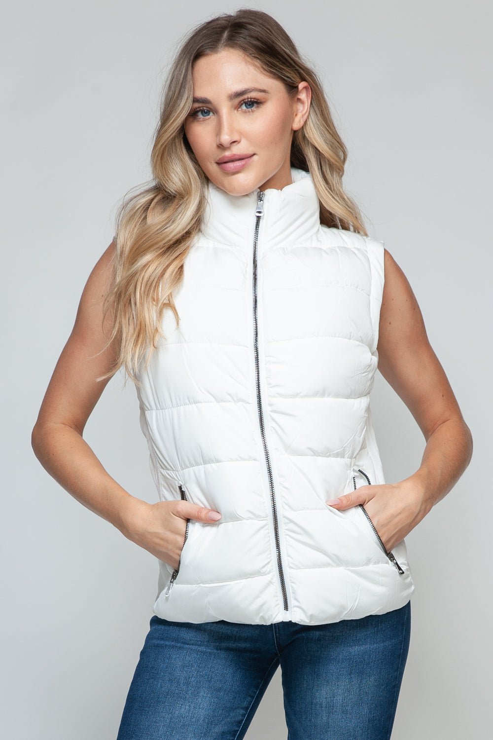 Snobbish Zip Up Turtleneck Vest with Pockets - OMG! Rose