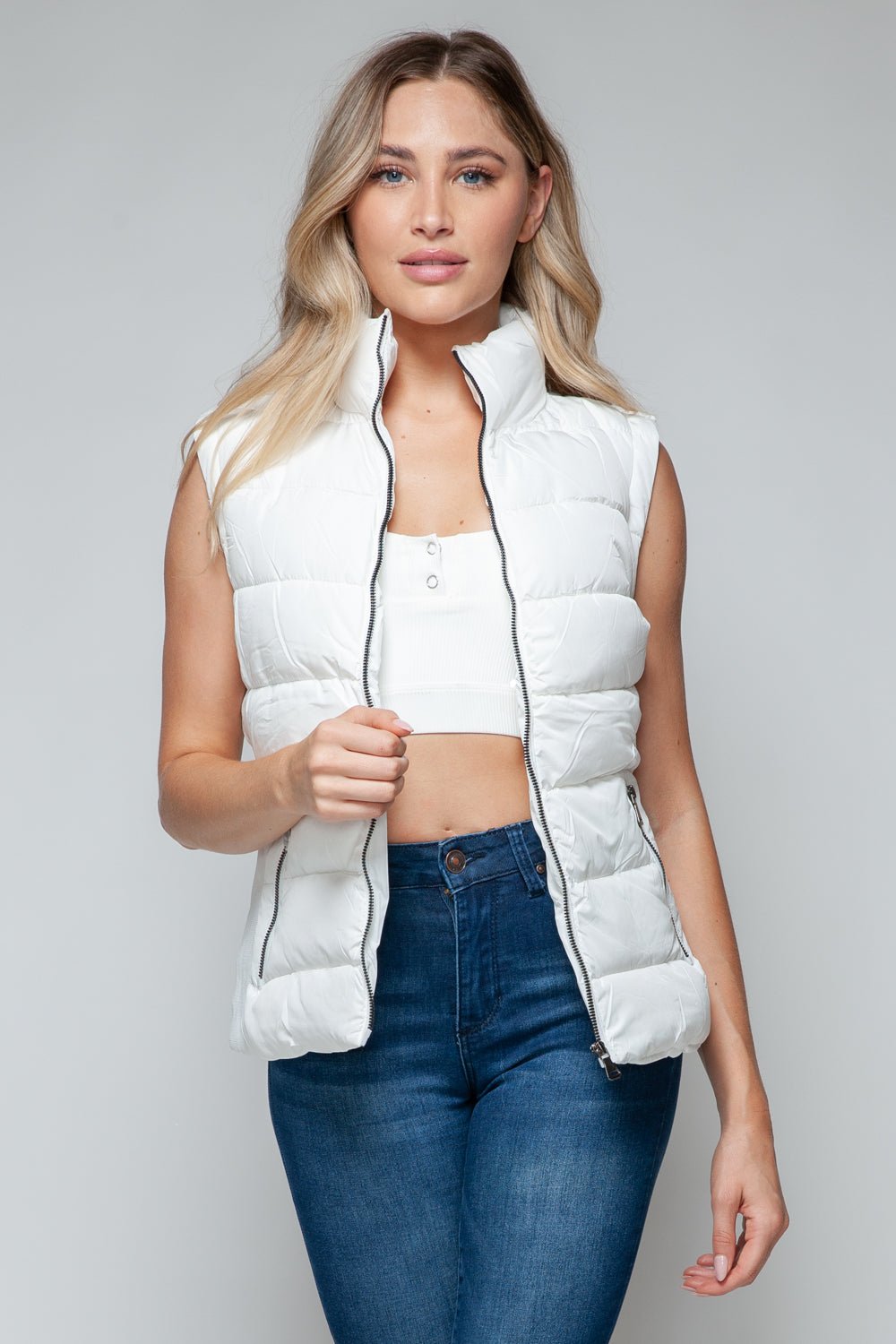 Snobbish Zip Up Turtleneck Vest with Pockets - OMG! Rose