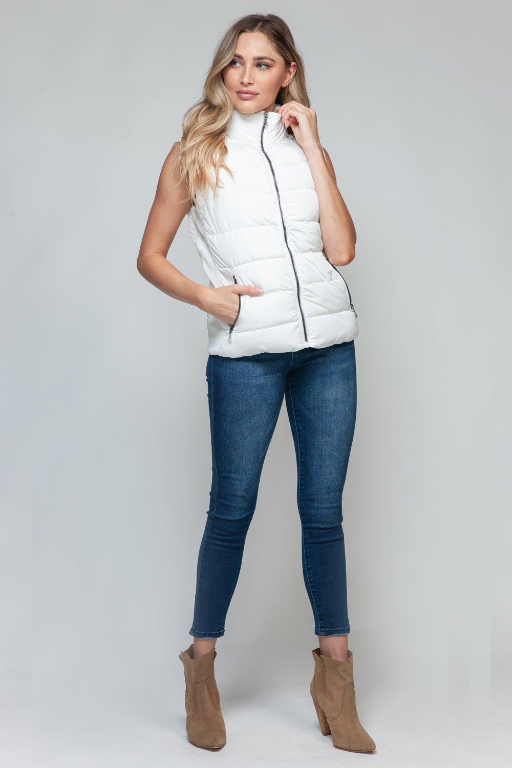 Snobbish Zip Up Turtleneck Vest with Pockets - OMG! Rose